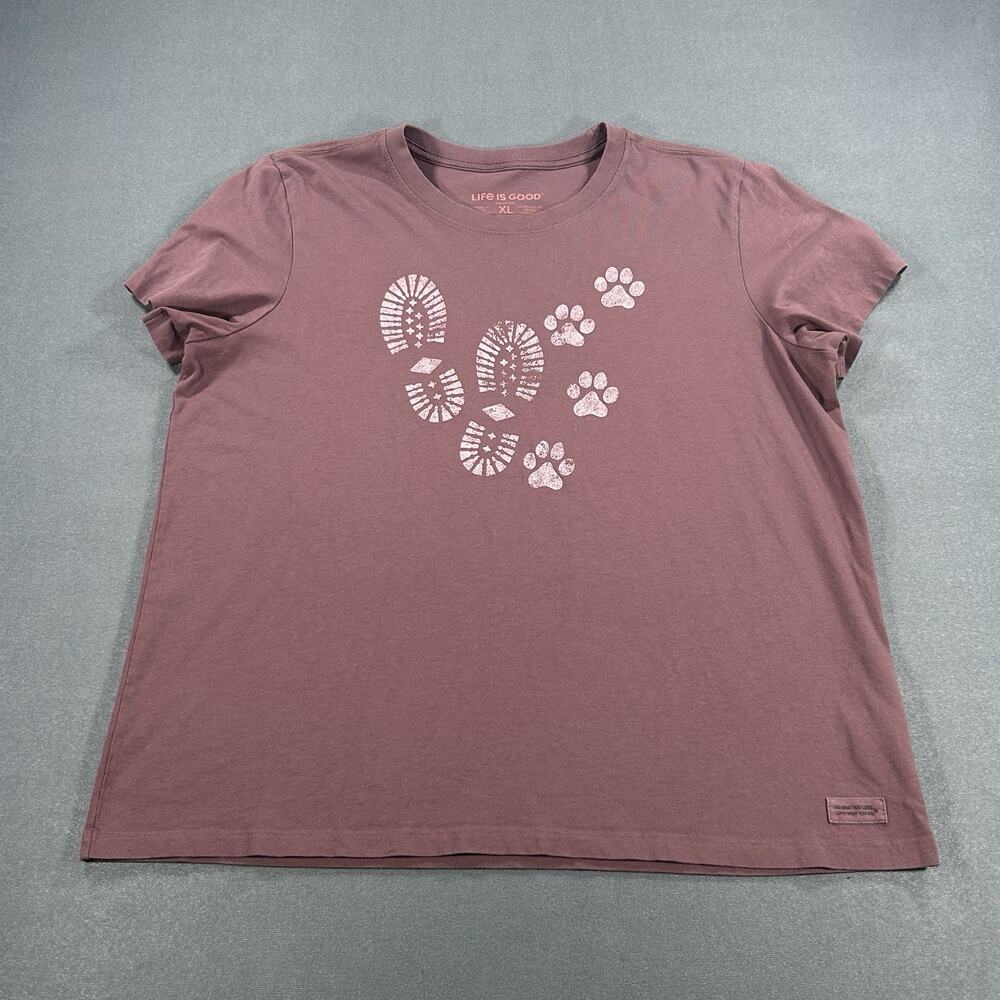 Life is Good Mauve Trails And Tails Short Sleeve Crusher Tee Hiking Women's XL